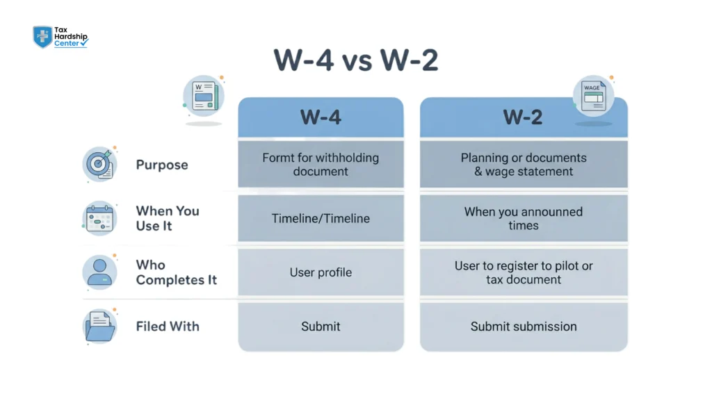 Comparison table showing the differences between W-4 and W-2 tax forms