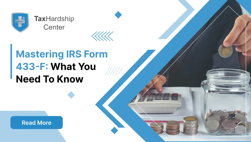Person saving coins in a jar with a calculator, representing financial information for IRS Form 433-F.