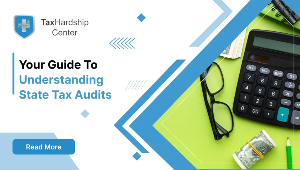 Calculator, cash, and financial tools representing state tax audits and tax review procedures.