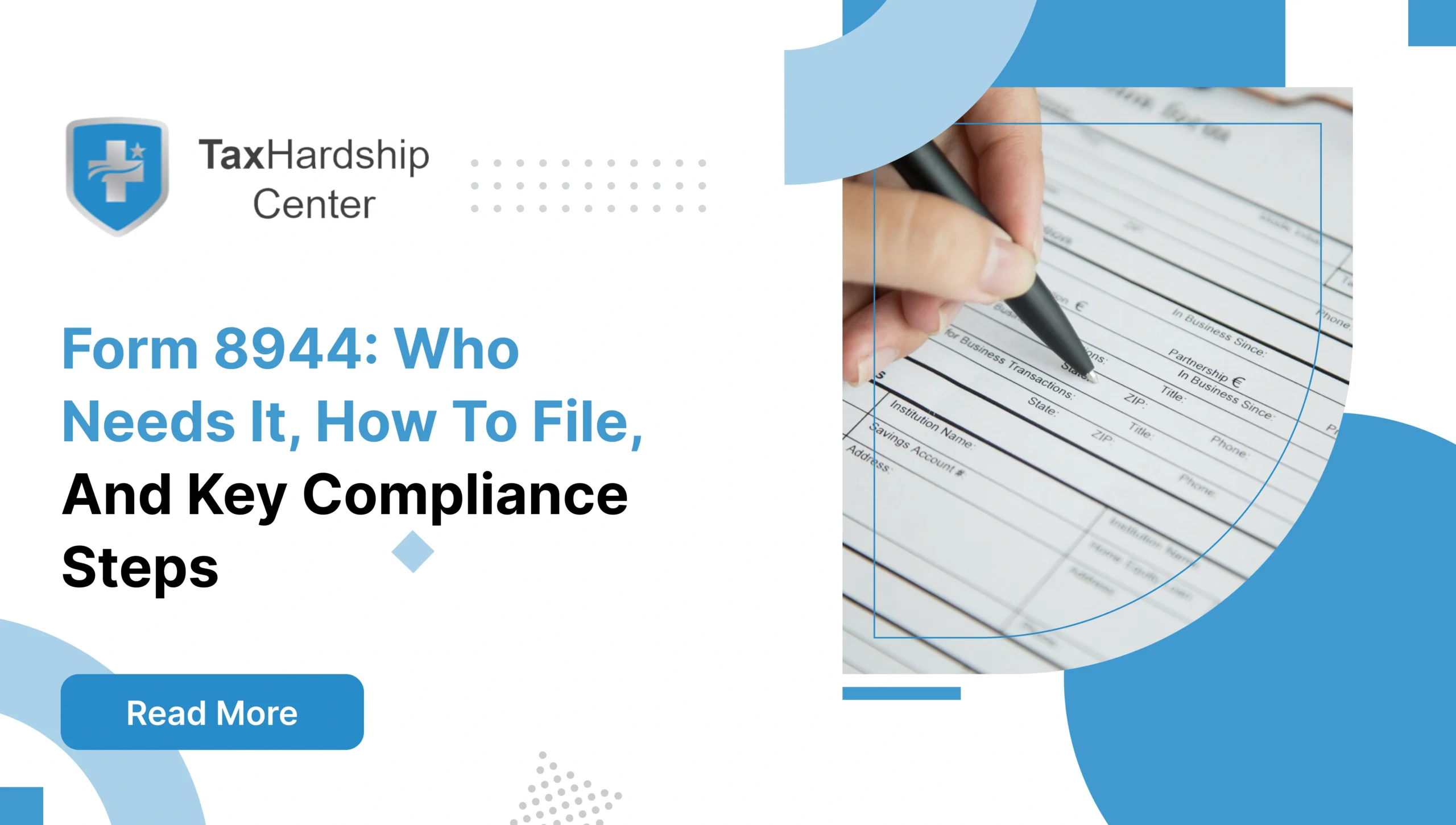 Tax form being completed illustrating Form 8944 filing requirements and key compliance steps