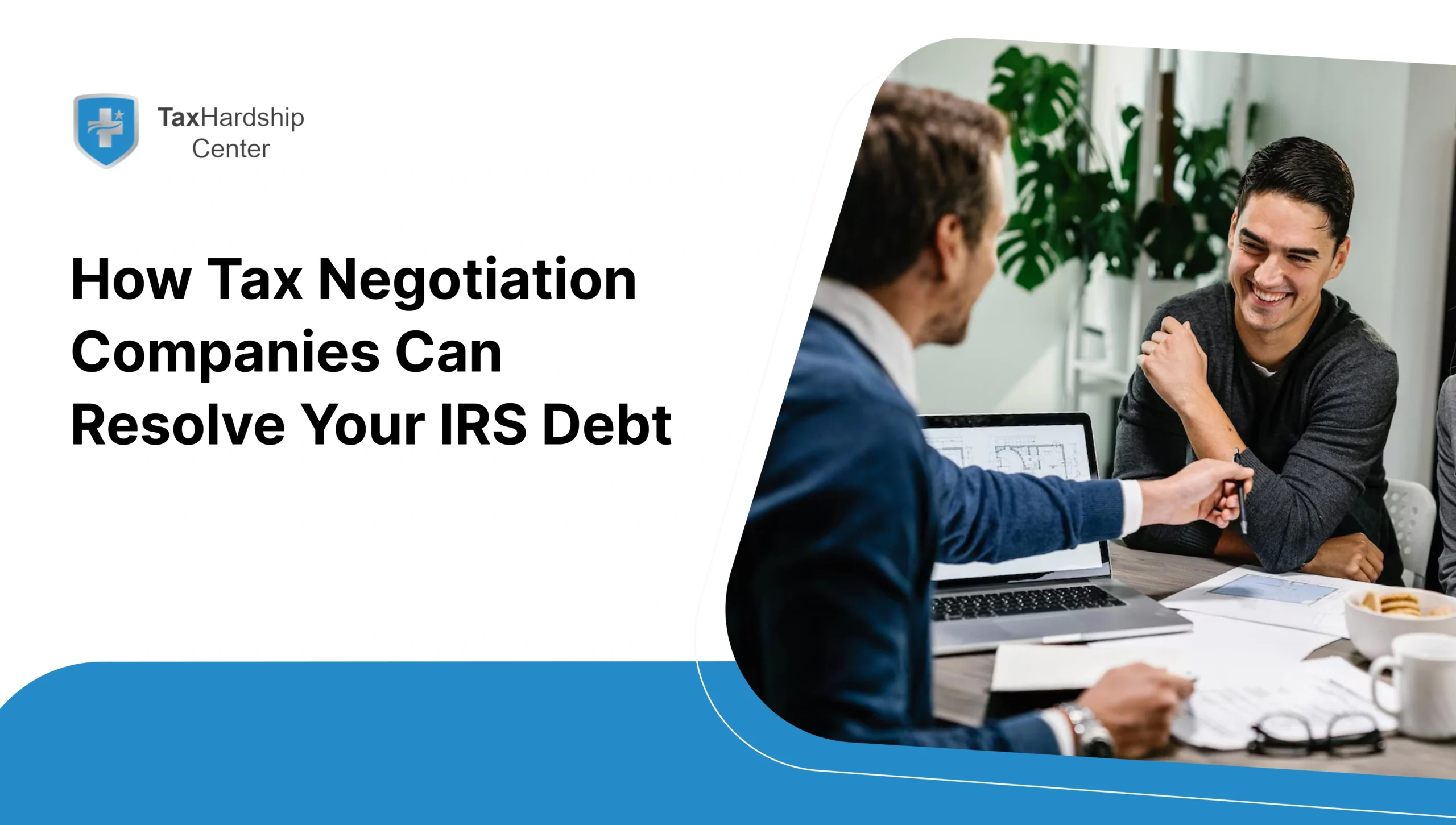 Tax professional consulting with a client about IRS debt resolution and tax negotiation options.