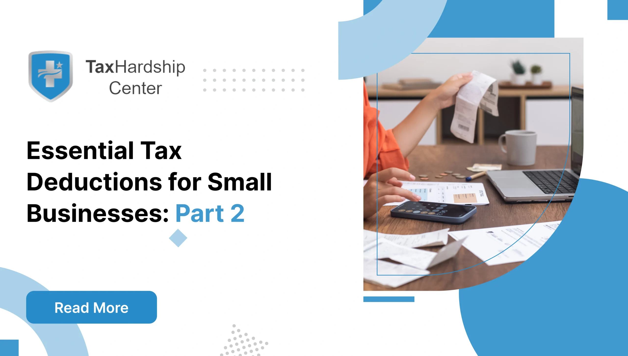 Small business owner reviewing receipts and calculating expenses to identify essential tax deductions.