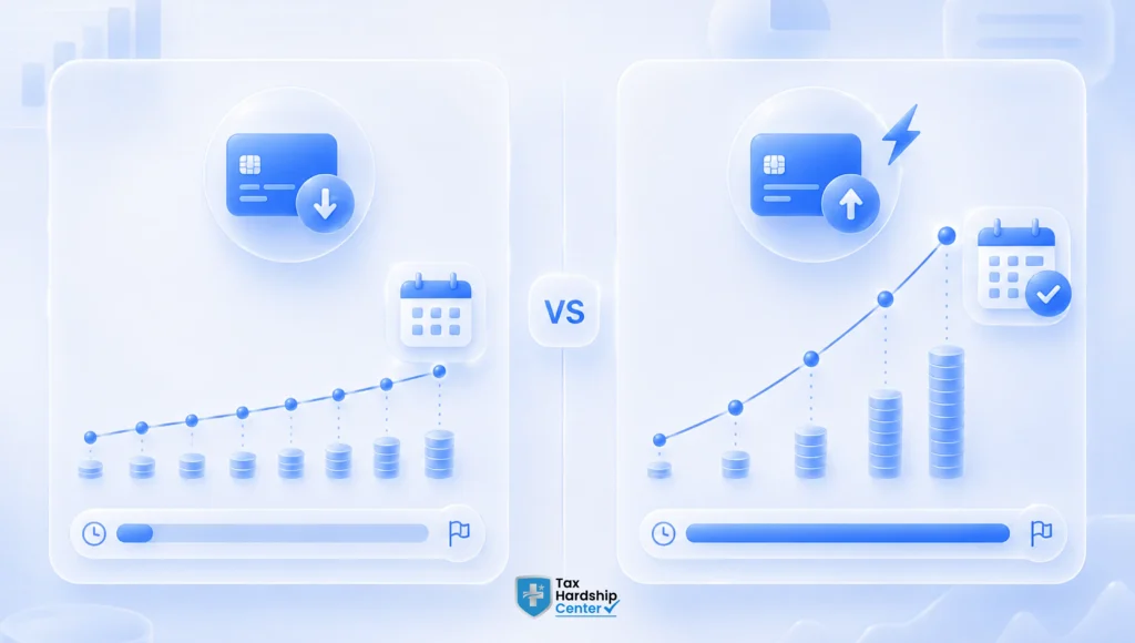 Comparison of IRS payment options showing different monthly payments and payoff timelines