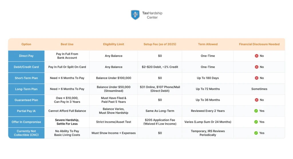 Taxpayer exploring IRS payment plan options for paying back taxes