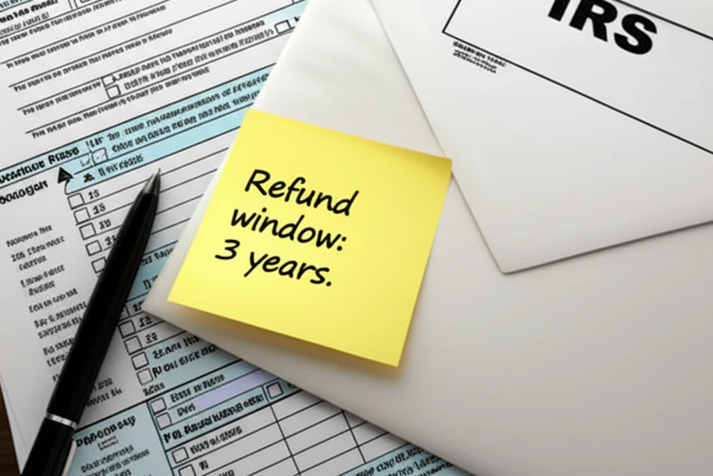 Prior-year tax return documents with a reminder that the federal refund claim window is three years