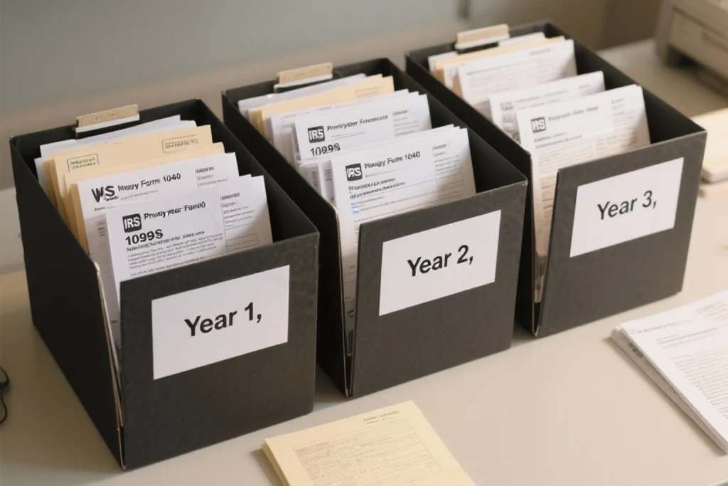 I haven't filed taxes in 3 years: organize W-2s, 1099s and IRS transcripts by year to file unfiled returns