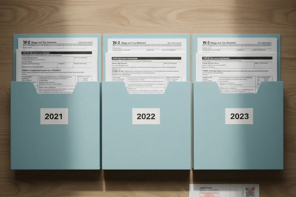 How to file 3 years back taxes with W-2s, 1099s, and IRS transcripts sorted by year