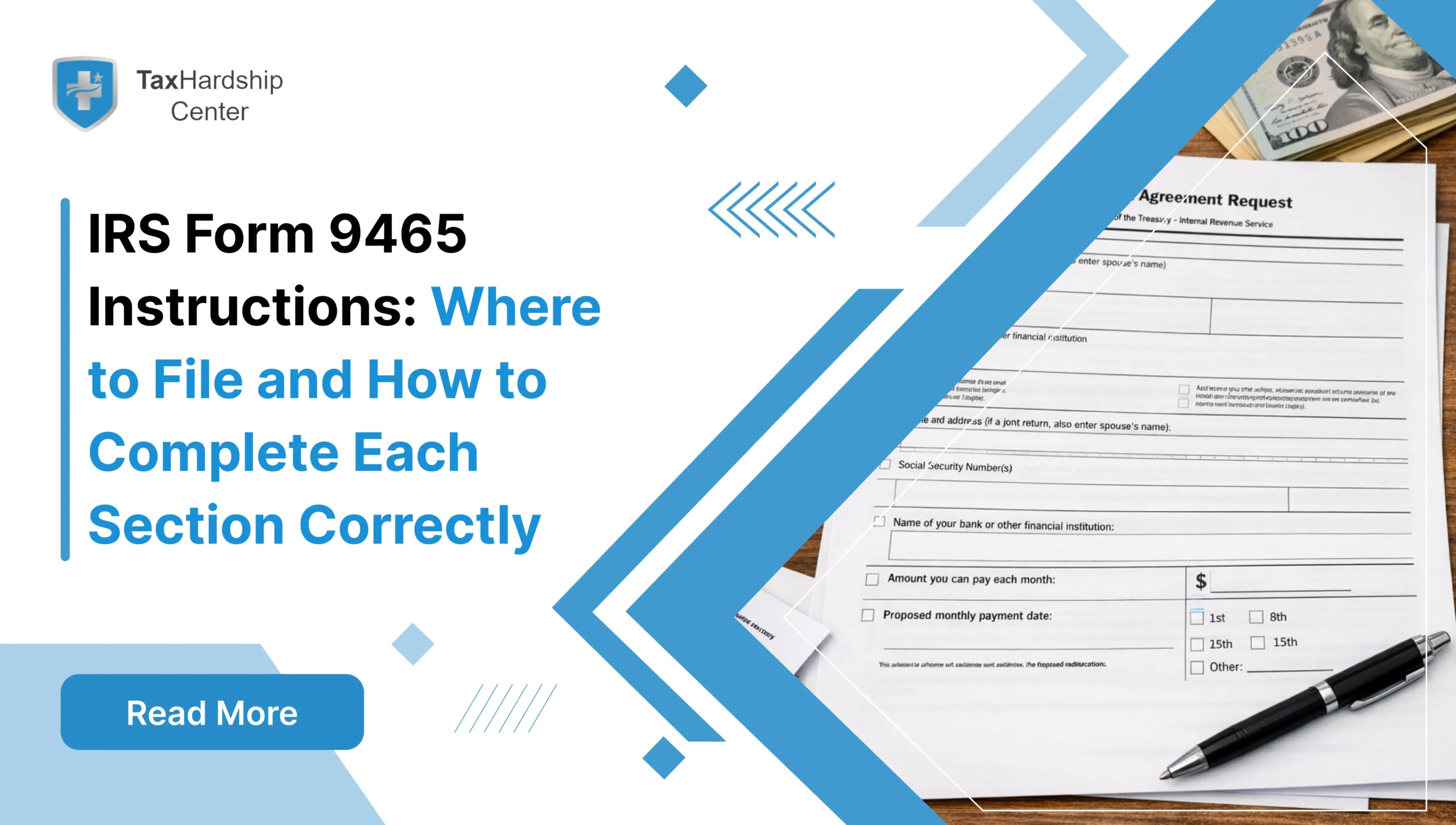 Step-by-step IRS Form 9465 instructions, where to mail it, how to file online, and how Tax Hardship Center can help set up the right IRS payment plan.