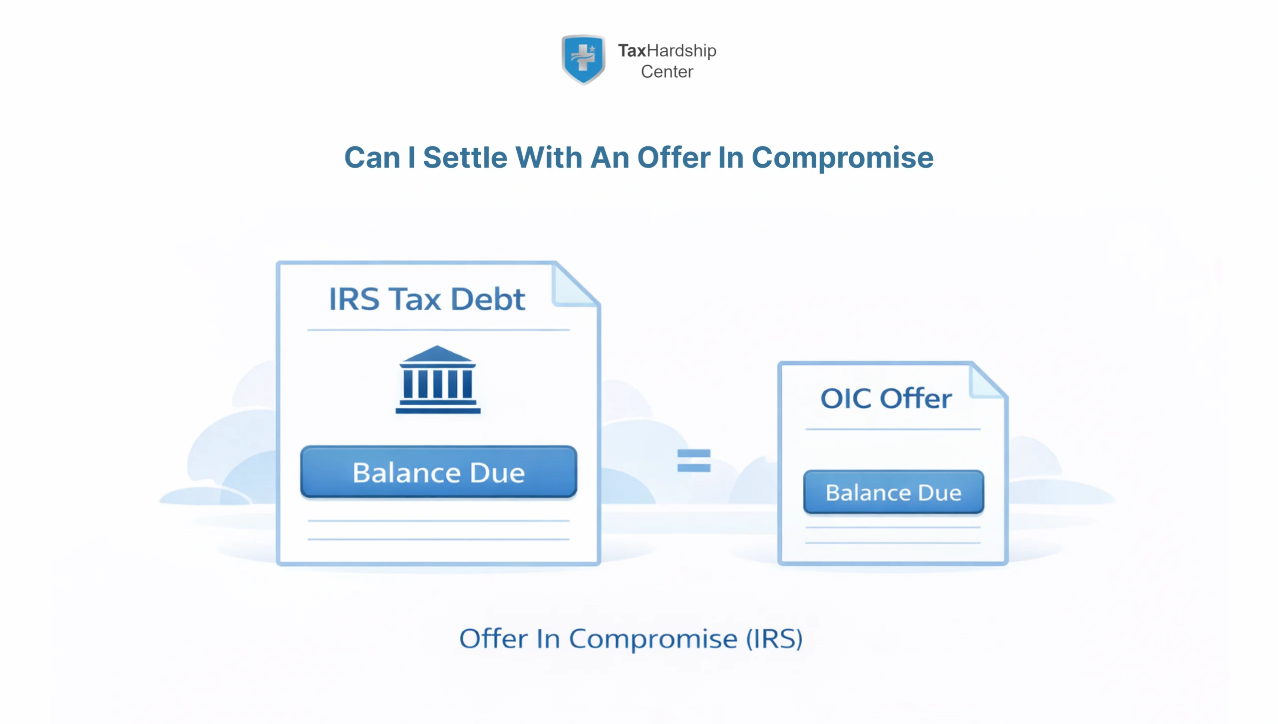 Illustration comparing an IRS tax debt balance with an Offer in Compromise amount