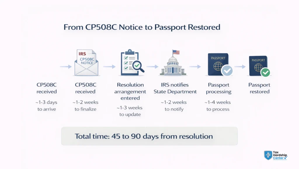 IRS CP508C certification reversal timeline to passport restoration