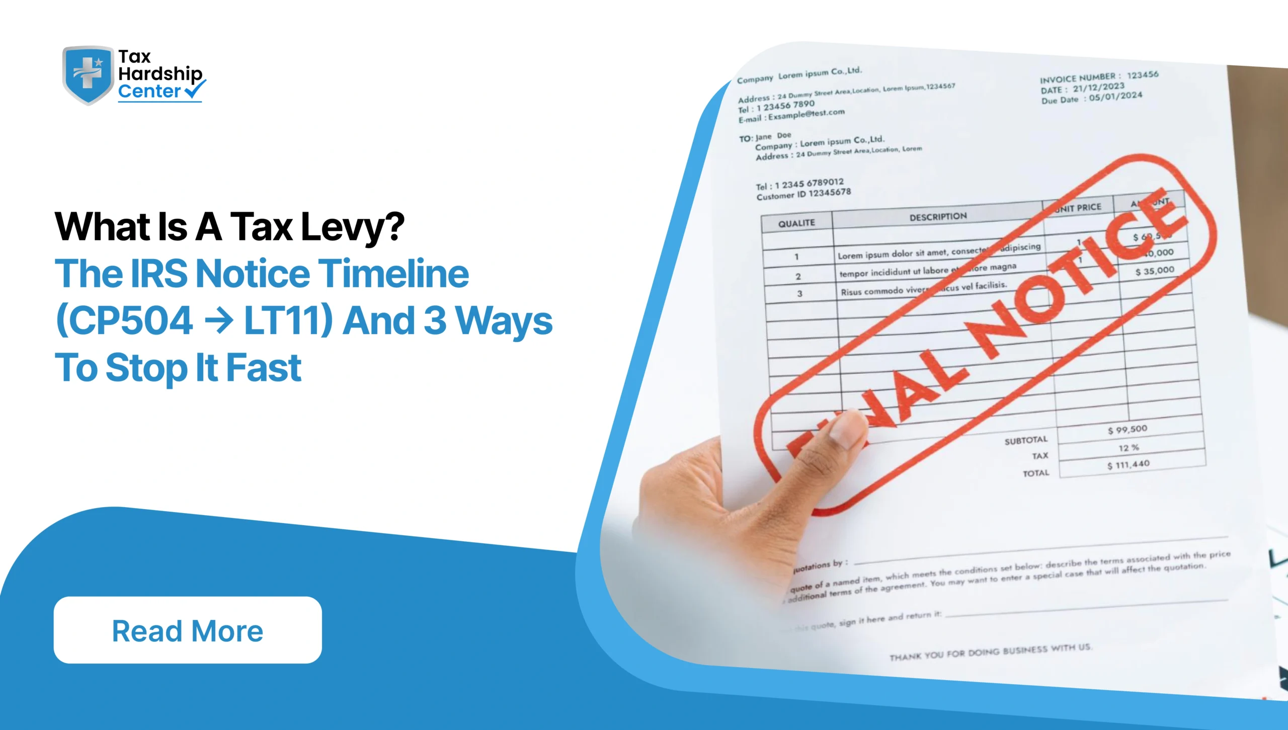 A tax levy means the IRS takes your wages or bank account. Learn the notice timeline, what triggers it, and 3 ways to stop it.