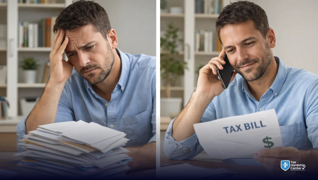 Person overwhelmed by unfiled IRS tax notices finally taking action to resolve back taxes
