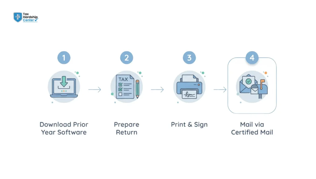 Step-by-step process for filing back taxes when e-filing is unavailable