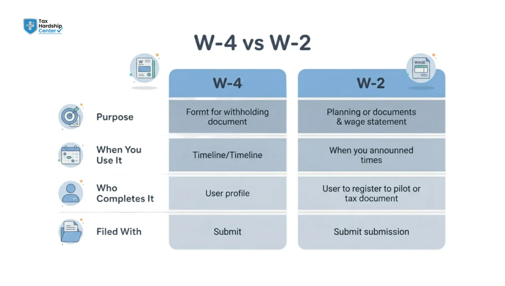 Comparison table showing differences between W-4 and W-2 tax forms