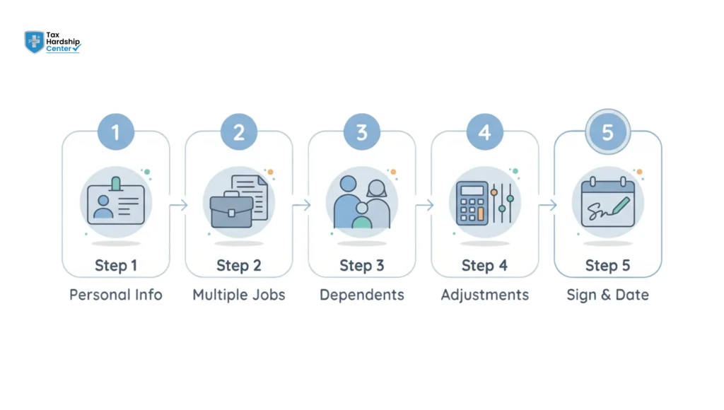 Step-by-step visual guide for completing IRS Form W-4