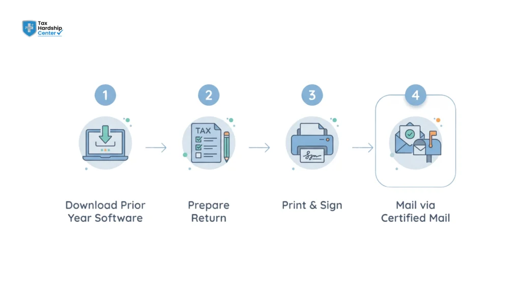Step-by-step process for filing back taxes when e-filing is unavailable