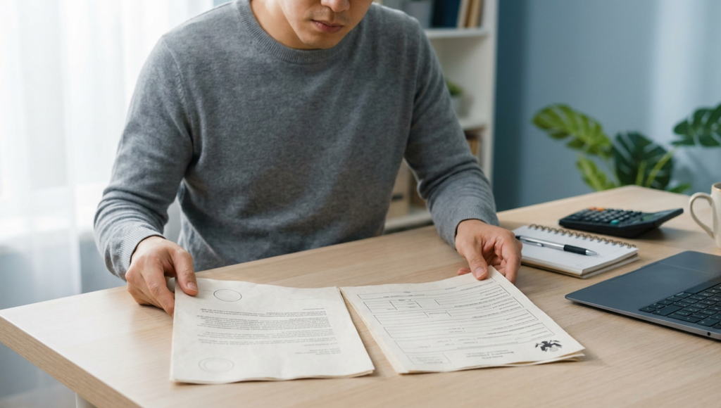 Borrower reviewing IRS tax documents before applying for a mortgage loan.