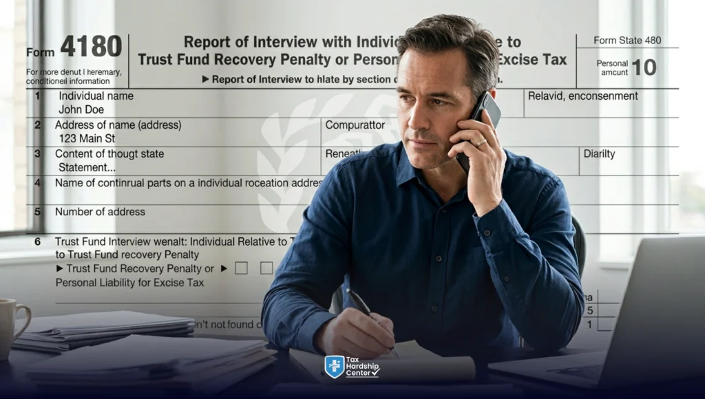 Business owner receiving a call about an IRS Form 4180 interview