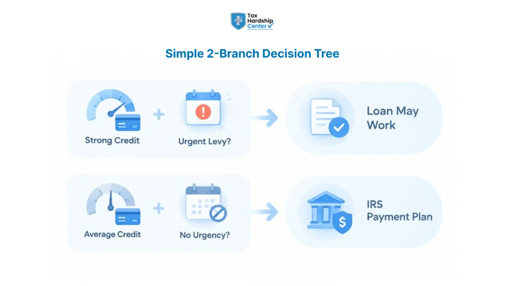 Graphic explaining the choice between a loan to pay the IRS and a personal loan