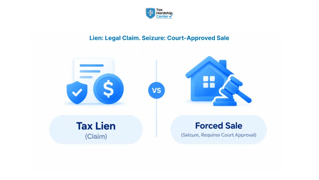Comparison of an IRS tax lien and forced sale of a home