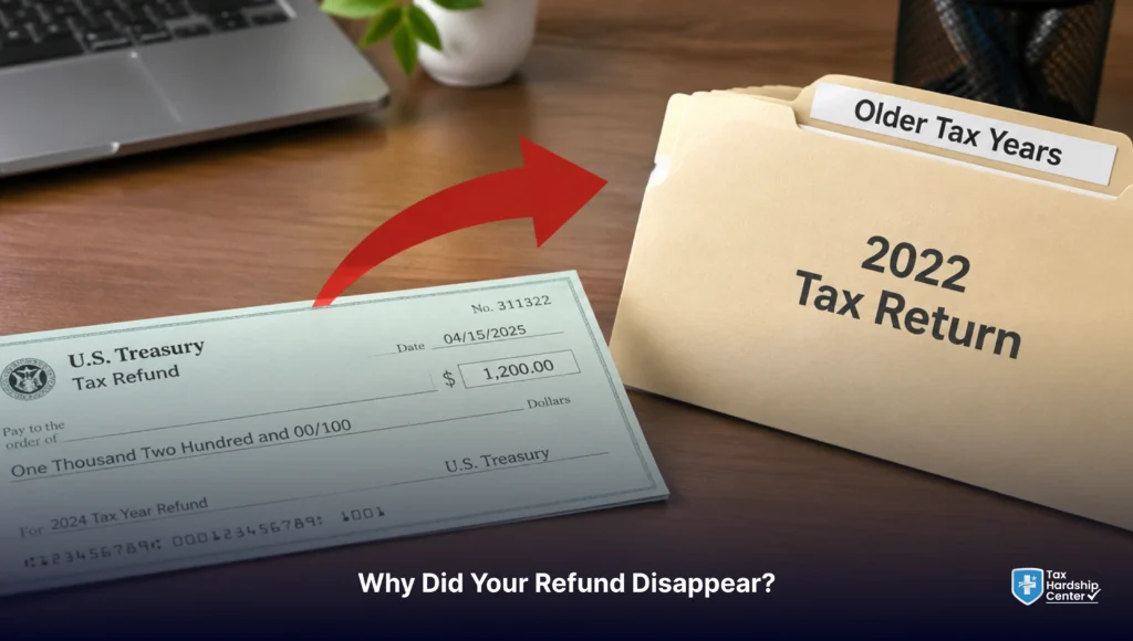 Person reviewing an IRS transcript showing a tax credit transferred to another tax year