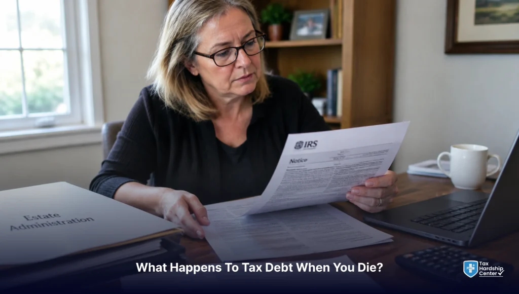 Executor reviewing an IRS notice and estate administration documents