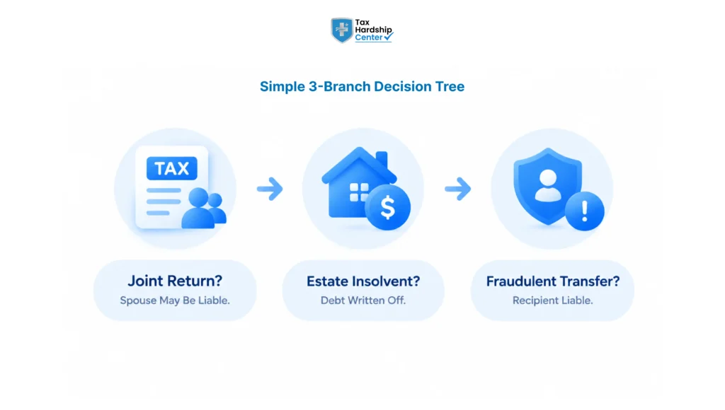 Decision tree showing situations where family members may become liable for estate tax debt